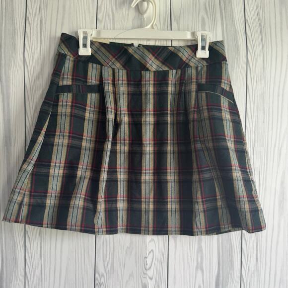 VTG Y2K 07 Old Navy Green Plaid Pleated Mini Skirt Sz 1 Academia Schoolgirl NEW - Picture 1 of 9